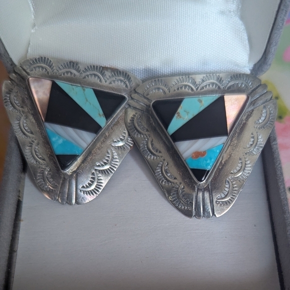 Navajo Jewelry - Sterling and Turquoise Geometric Earrings